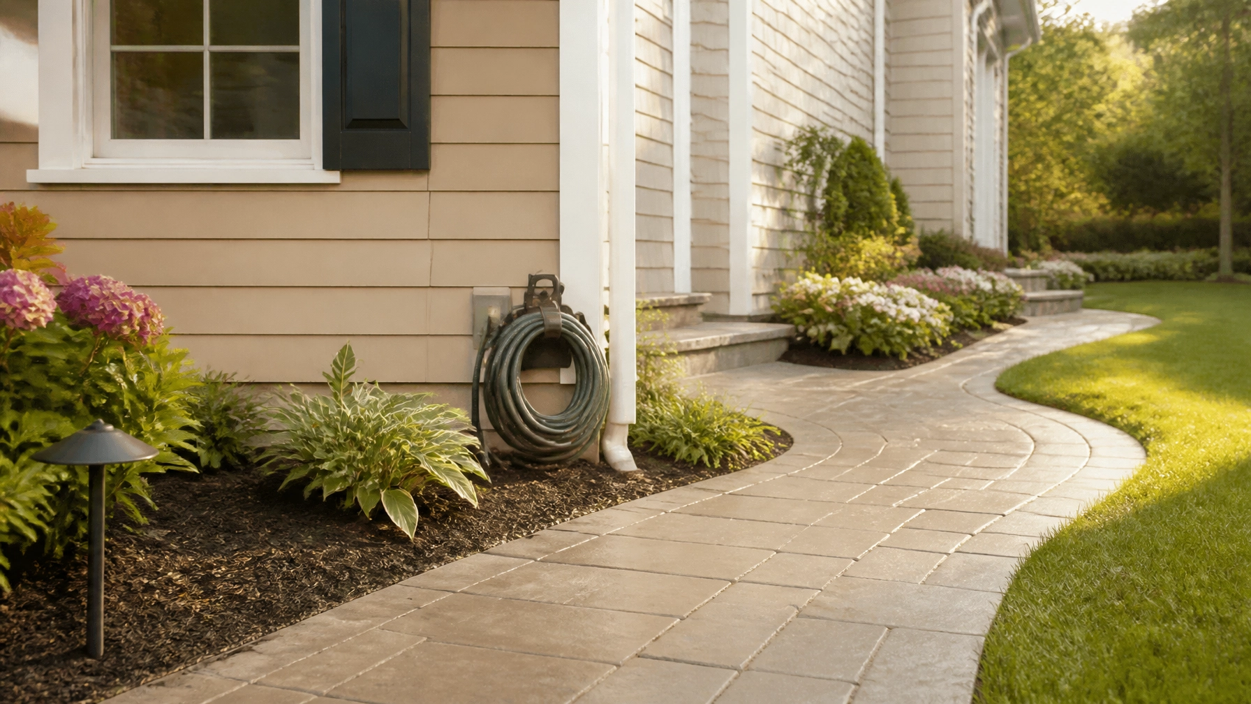 Clean New England front walkway and siding after professional exterior service in Massachusetts