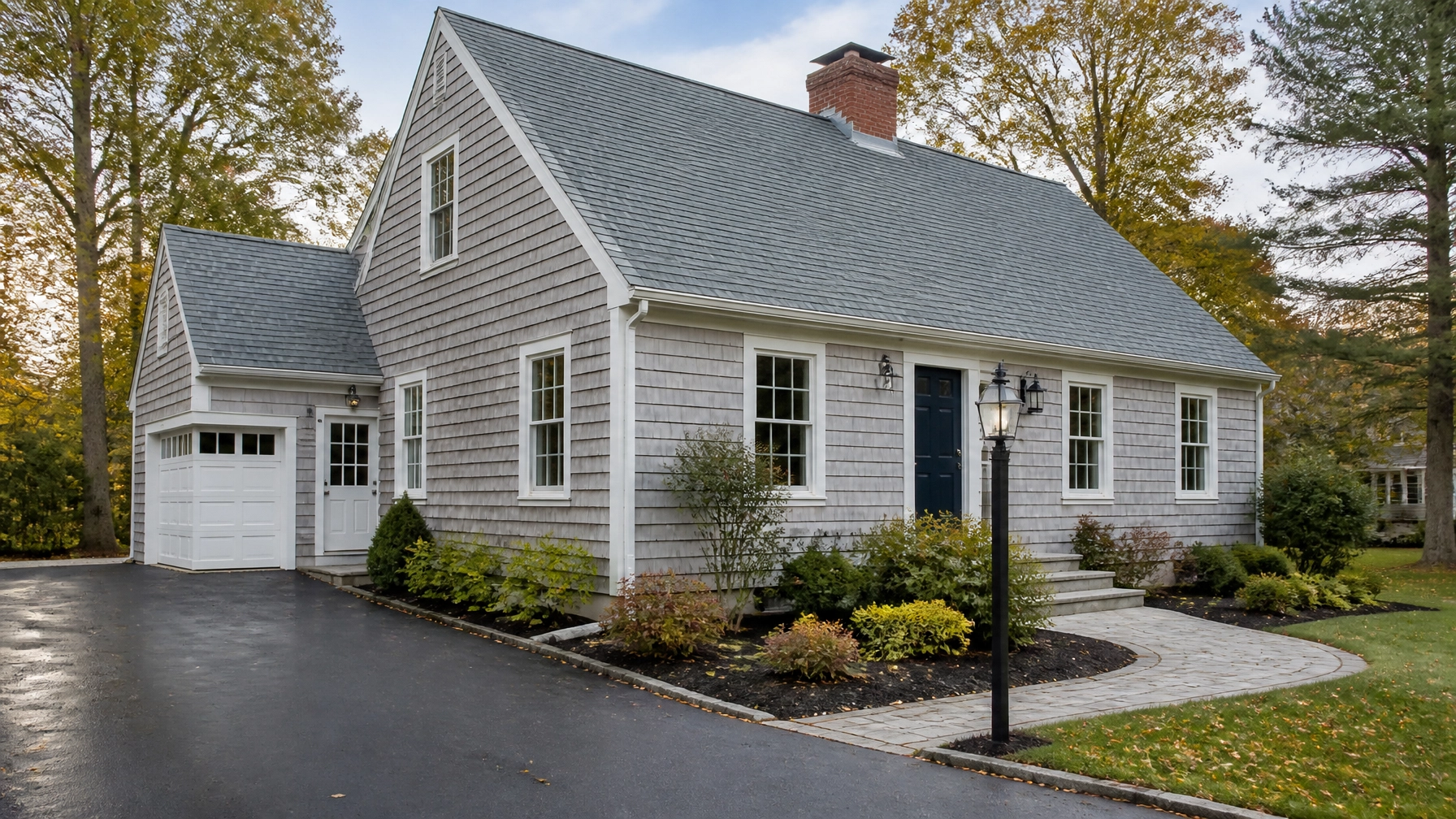 Clean New England home exterior and front walk prepared for a Massachusetts home showing
