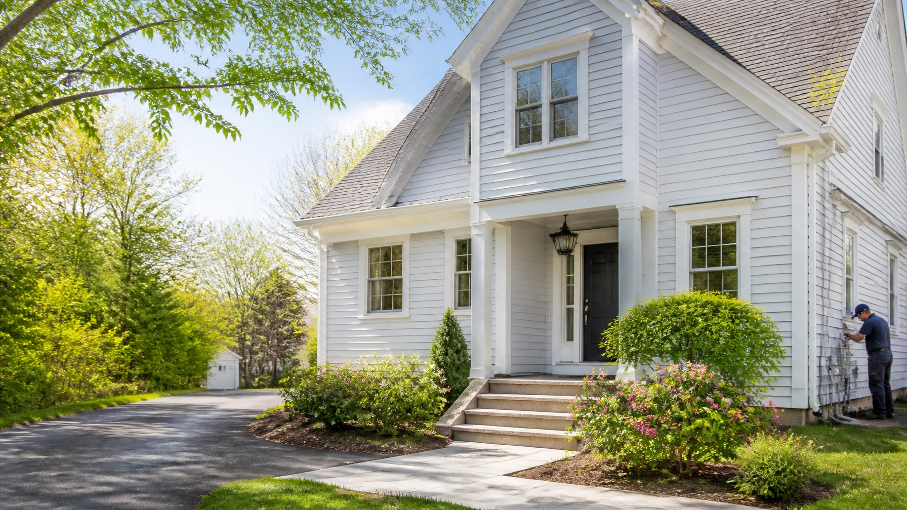 Welcoming New England home exterior prepared for a residential power washing quote in Massachusetts