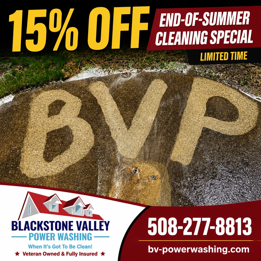 End-of-summer cleaning special graphic for driveways, concrete, and siding