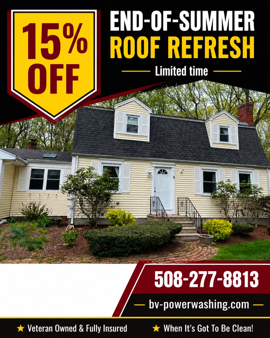 End-of-summer cleaning special graphic for roof and exterior cleaning